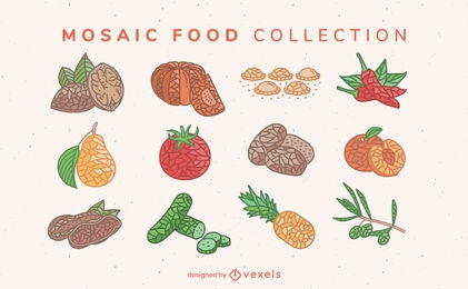 Conjunto de ingredientes alimentarios de color mosaico