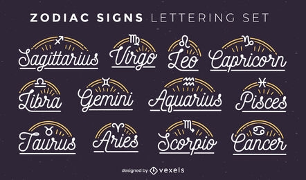 Conjunto de emblemas de letras simples dos signos do zodíaco