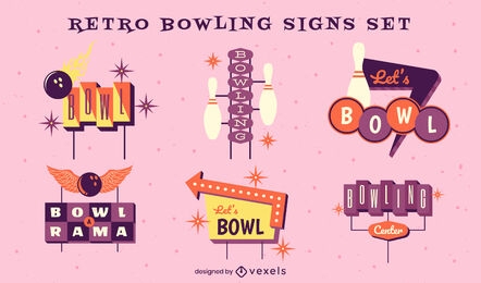 Vintage bowling signs semi flat set