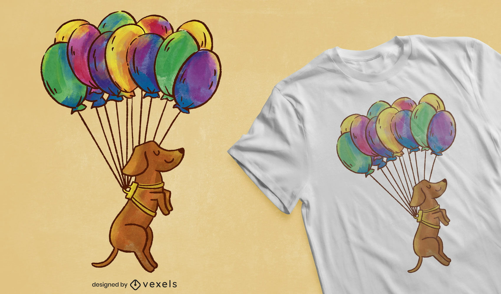 Diseño de camiseta de globos de perro Dachshund.