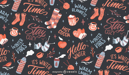 Cozy winter season elements pattern design