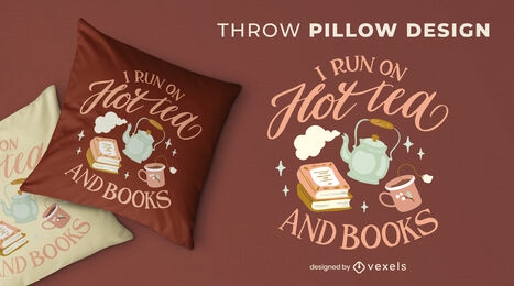 Cozy winter tea and books throw pillow design