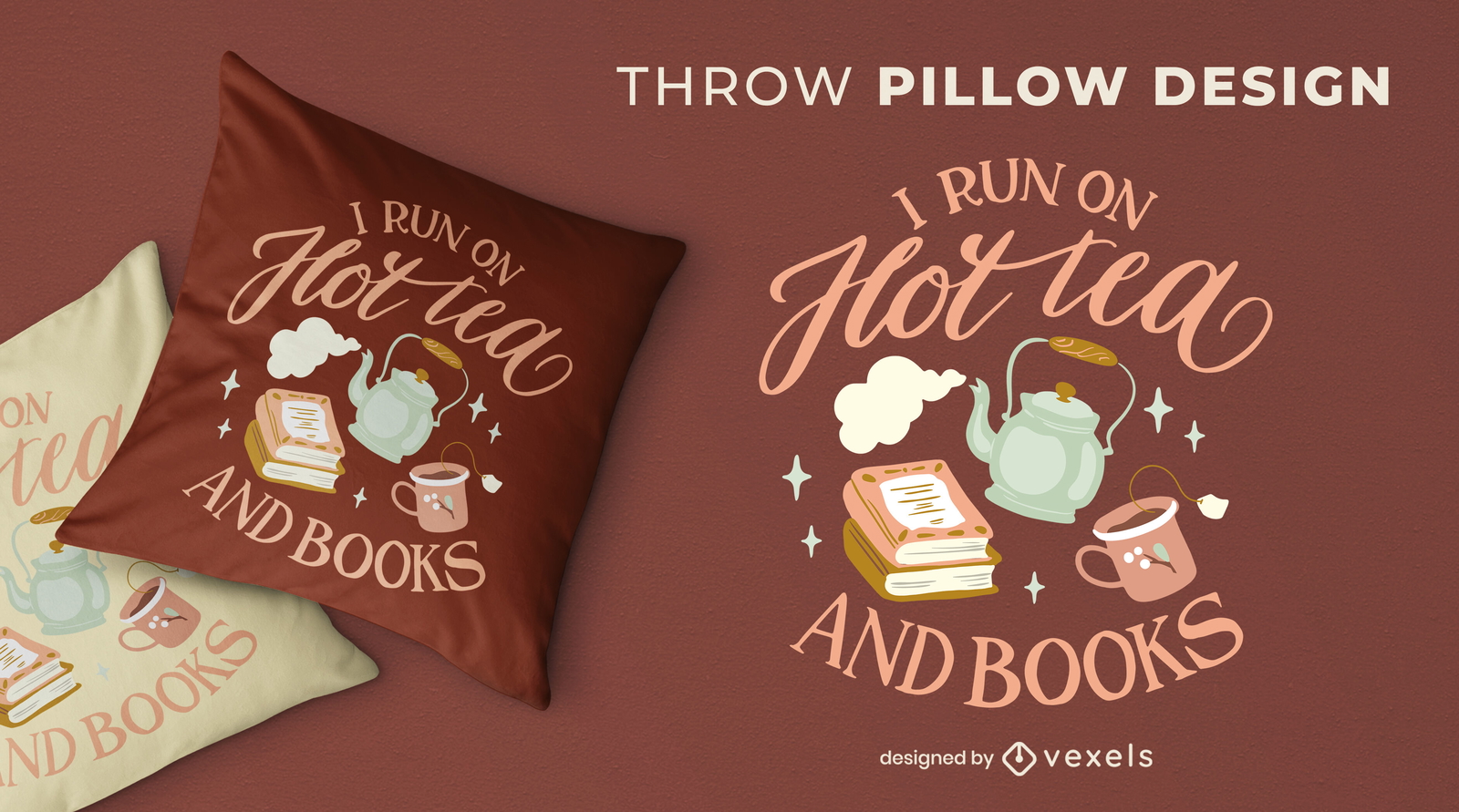 Acogedor té de invierno y libros con diseño de almohada.