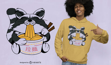 Raccoon eating ramen t-shirt design