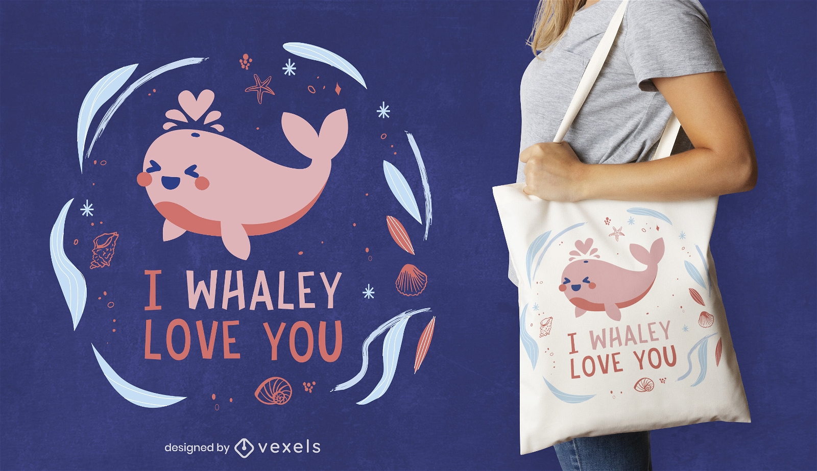 Whale in love cute animal tote bag design