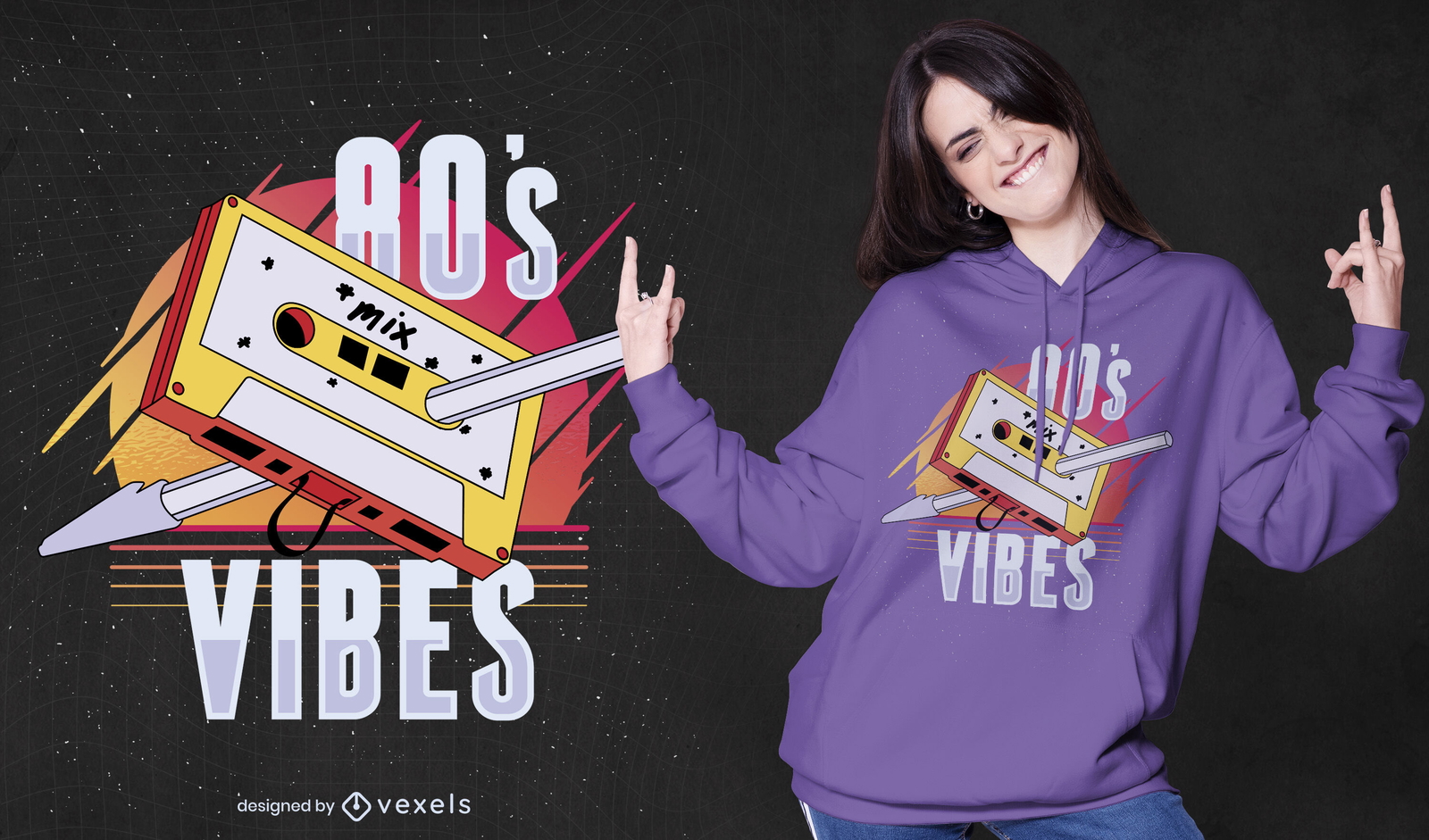 Diseño de camiseta casette 80s vibes