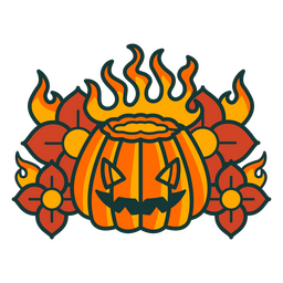 Tatuaje de calabaza tallada en llamas Diseño PNG