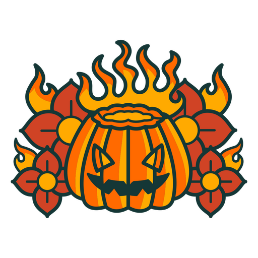 Carved pumpkin on fire tattoo PNG Design