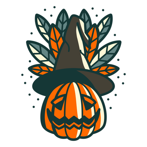 Carved pumpkin witch hat character PNG Design