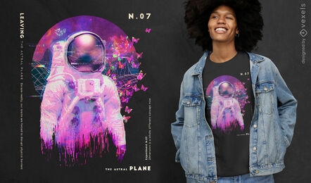 Design de camiseta astronauta vaporwave psd