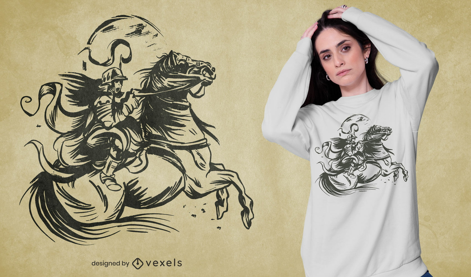 Desenho de camiseta de soldado mulher desenhada à mão