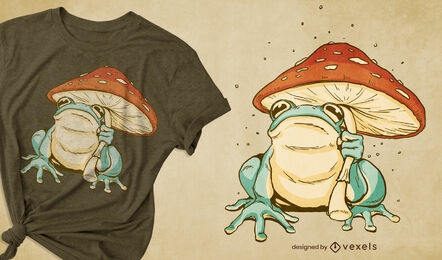 Design de t-shirt com guarda-chuva em cogumelo sapo