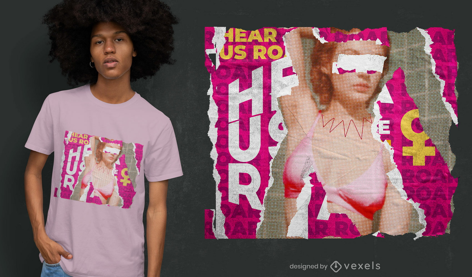 Diseño de camiseta psd de collage de páginas de revista de mujer