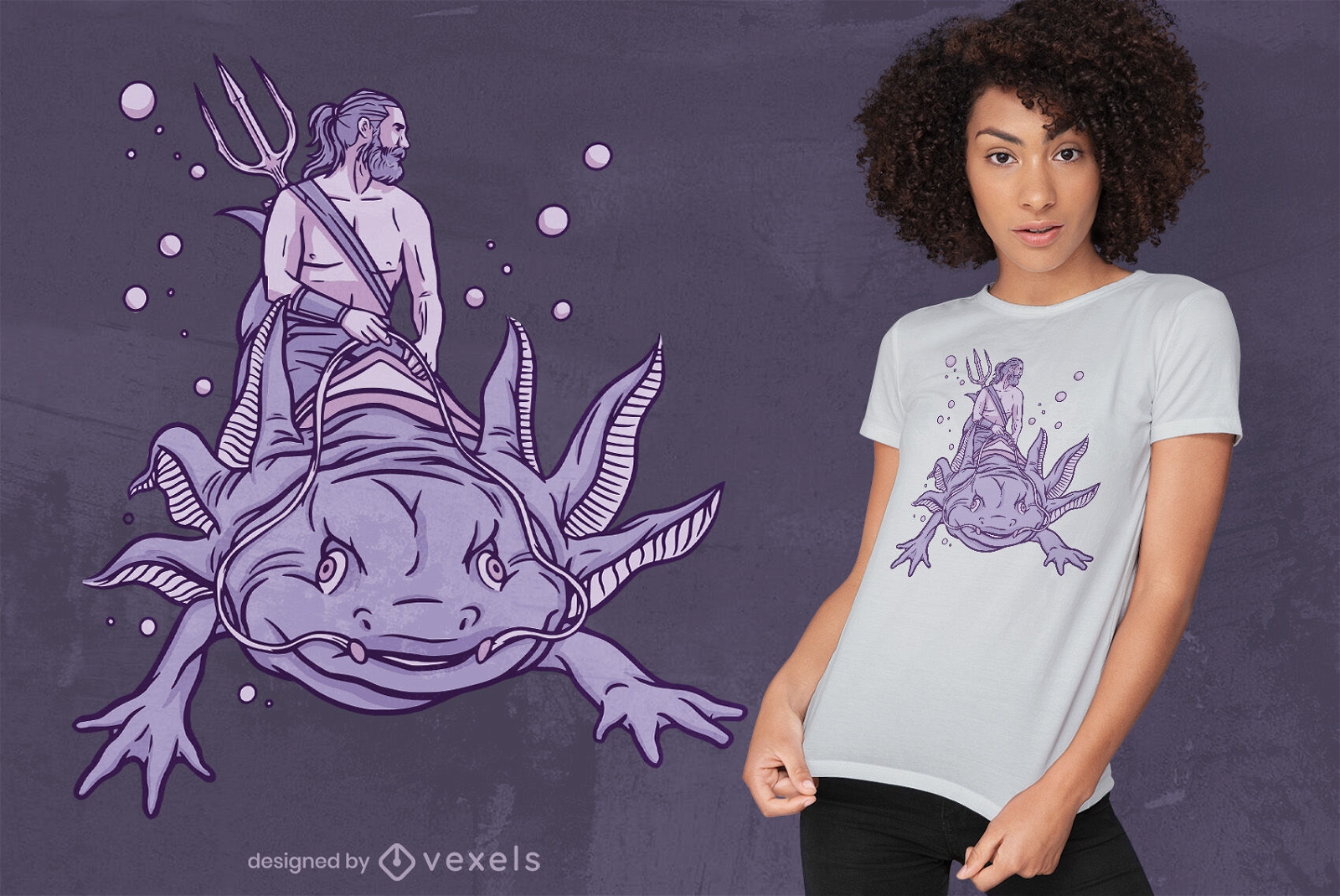 Poseidón en diseño de camiseta axolotl