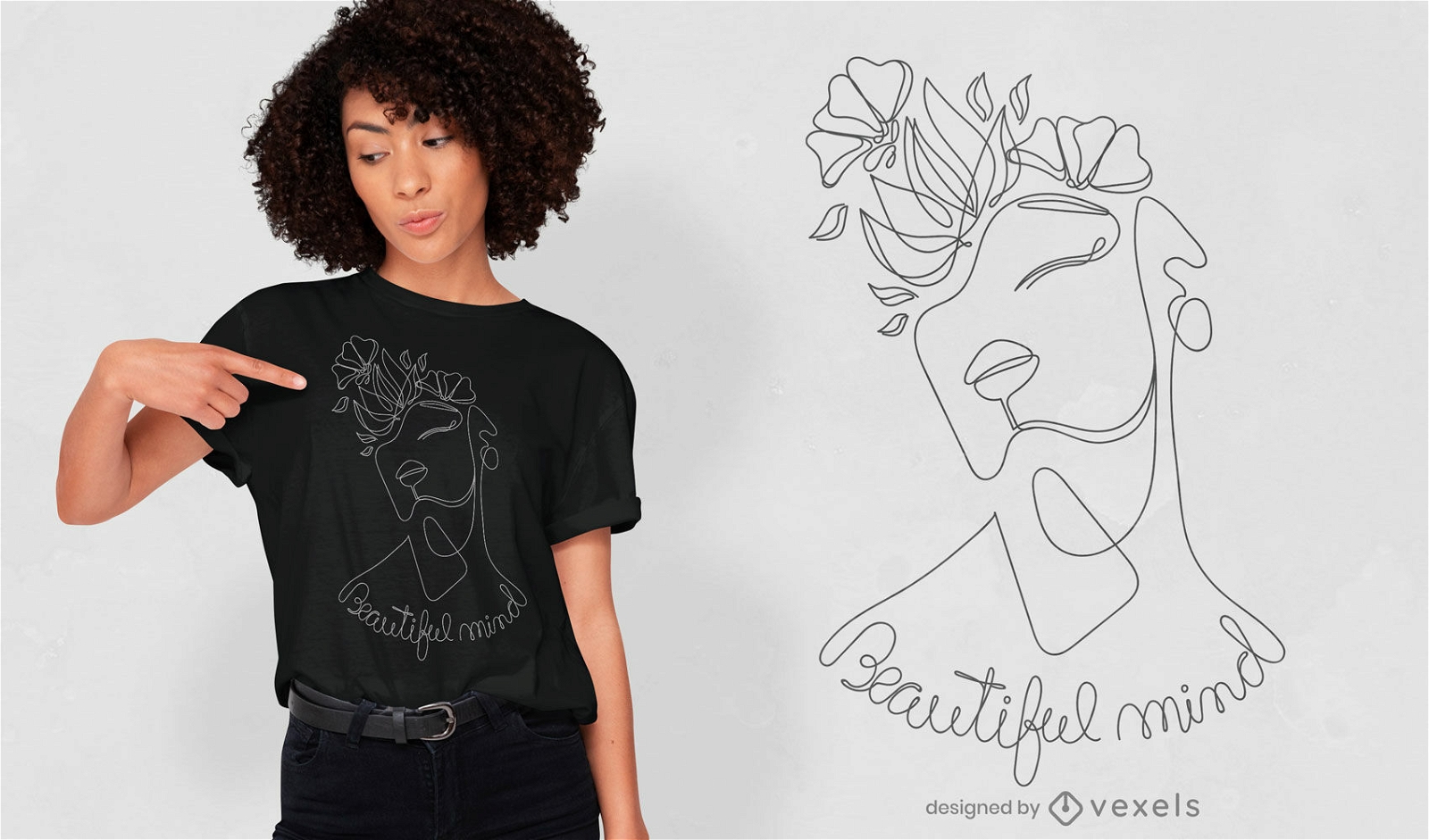 Beautiful mind girl continuous line t-shirt design