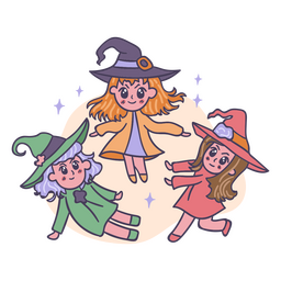 Cute dibujos animados kawaii aquelarre de brujas de Halloween