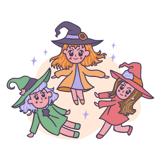 Cute dibujos animados kawaii aquelarre de brujas de Halloween