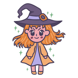 Kawaii bruja mágica dibujos animados de Halloween Diseño PNG