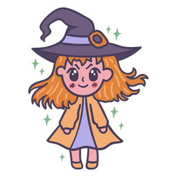 Kawaii witch magic Halloween cartoon PNG Design