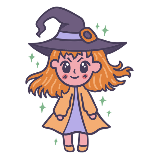 Kawaii witch magic Halloween cartoon PNG Design