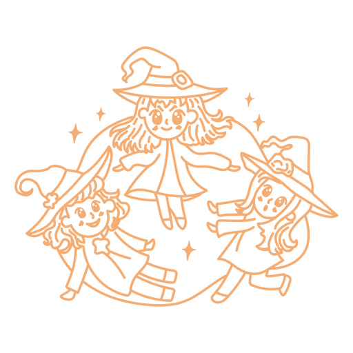 Desenho simples de coven de bruxas fofas de Halloween