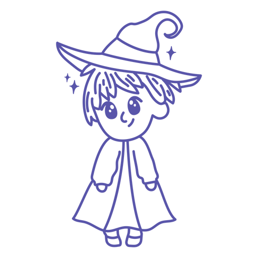 Simple Halloween magic witch kawaii cartoon drawing