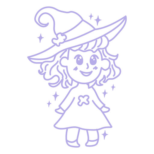 Simple Halloween Witch Kawaii Cartoon Drawing PNG & SVG Design For T-Shirts