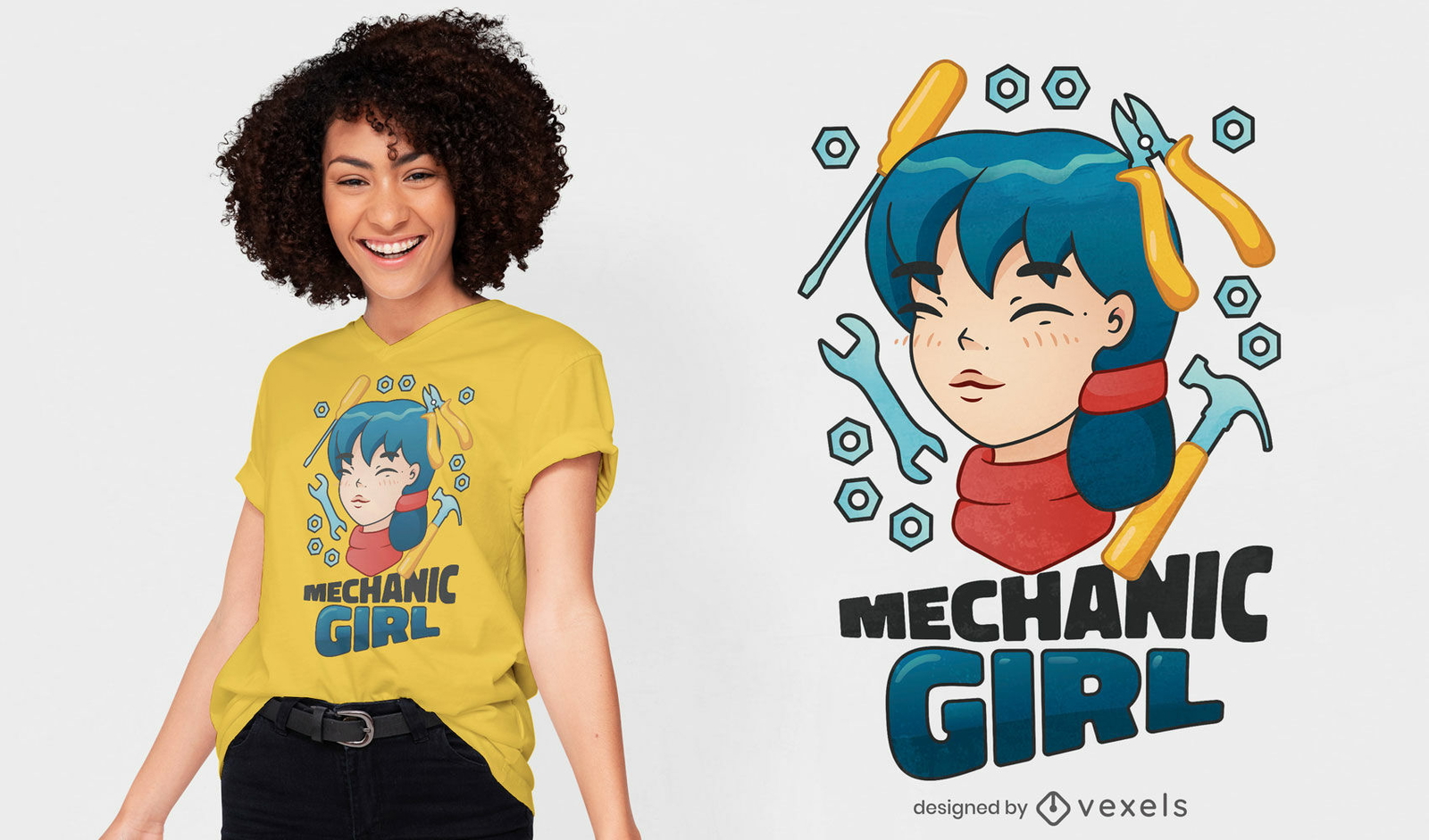 Design de t-shirt japonesa de menina mecânica