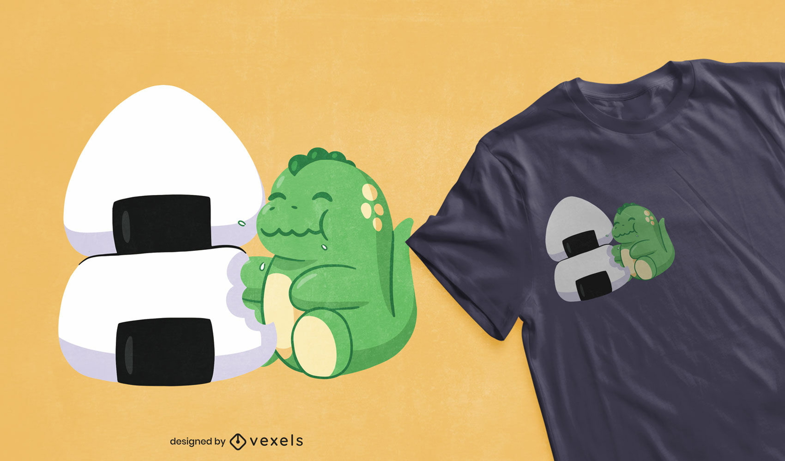 Netter Dino, der Reisb?llchen T-Shirt Design isst