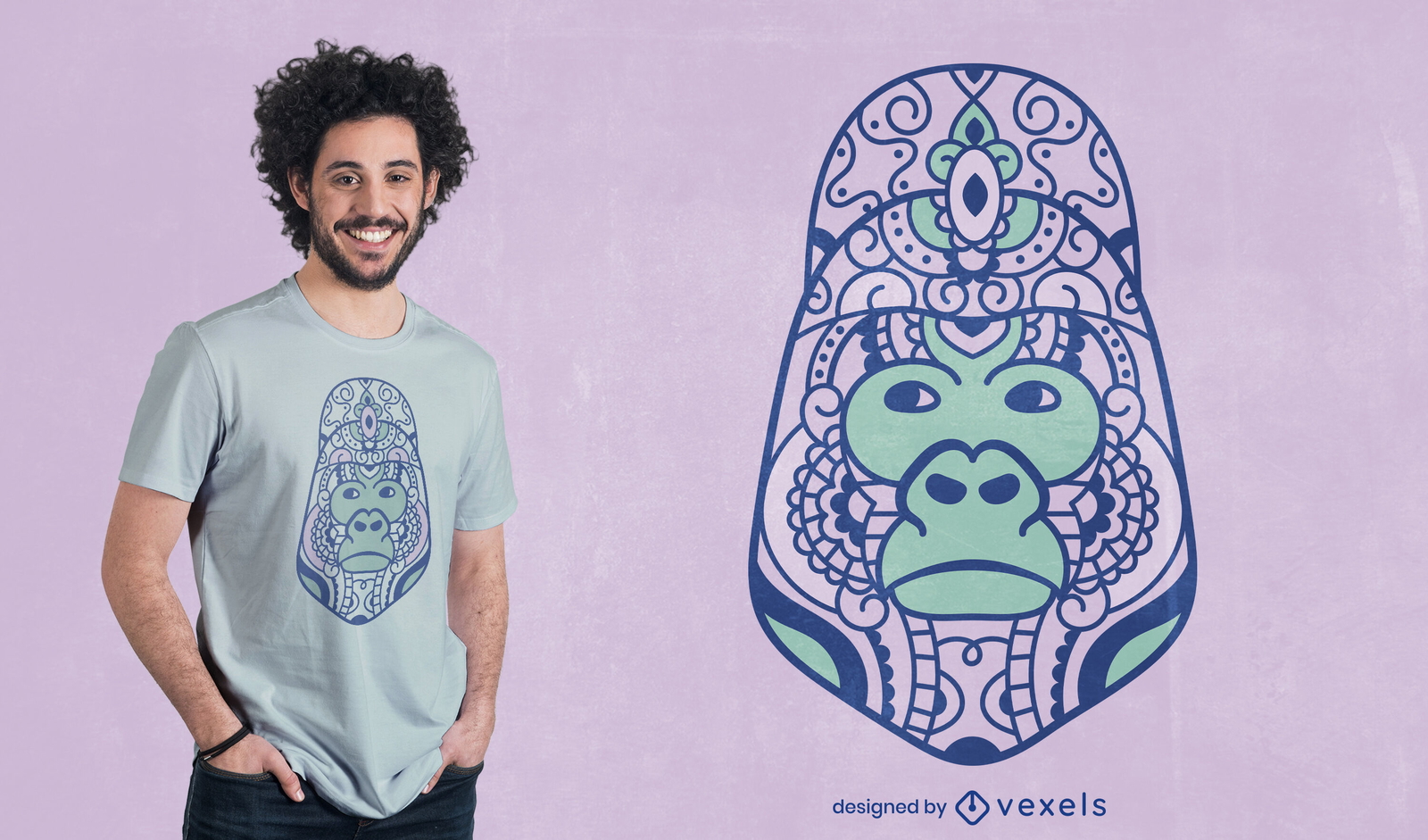 Diseño de camiseta mandala gorila