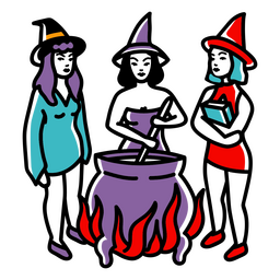 Group of witches cooking PNG Design