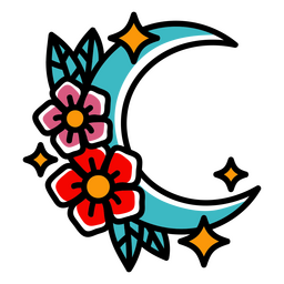 Tatuagem tradicional de lua floral Desenho PNG