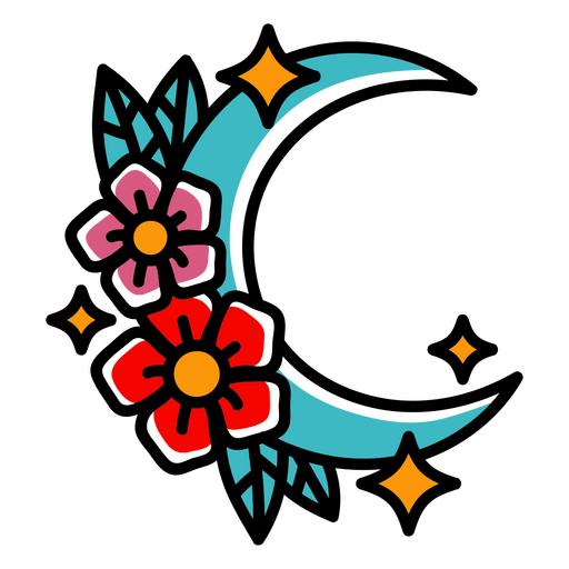 Tatuaje tradicional luna floral Diseño PNG