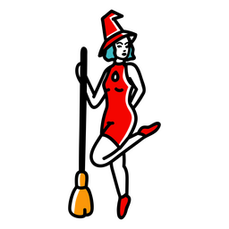 Joven bruja con escoba voladora Diseño PNG