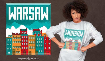 Diseño de camiseta de edificios de la ciudad de Varsovia.
