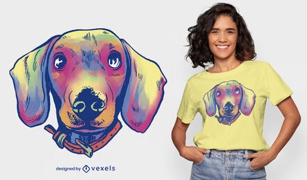 Diseño de camiseta psd con cara de perro daschund acuarela