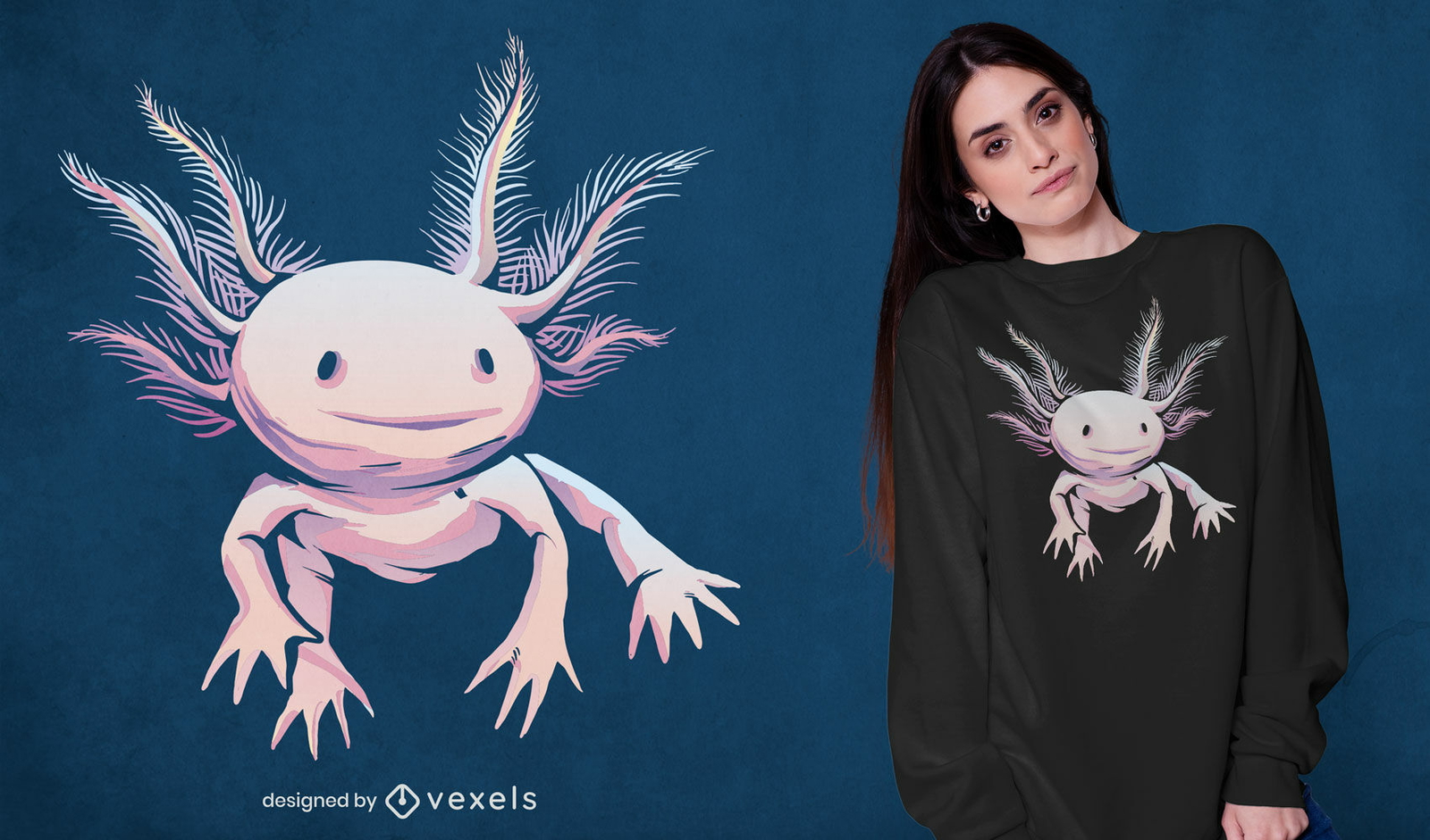 Diseño de camiseta de animal realista axolotl.