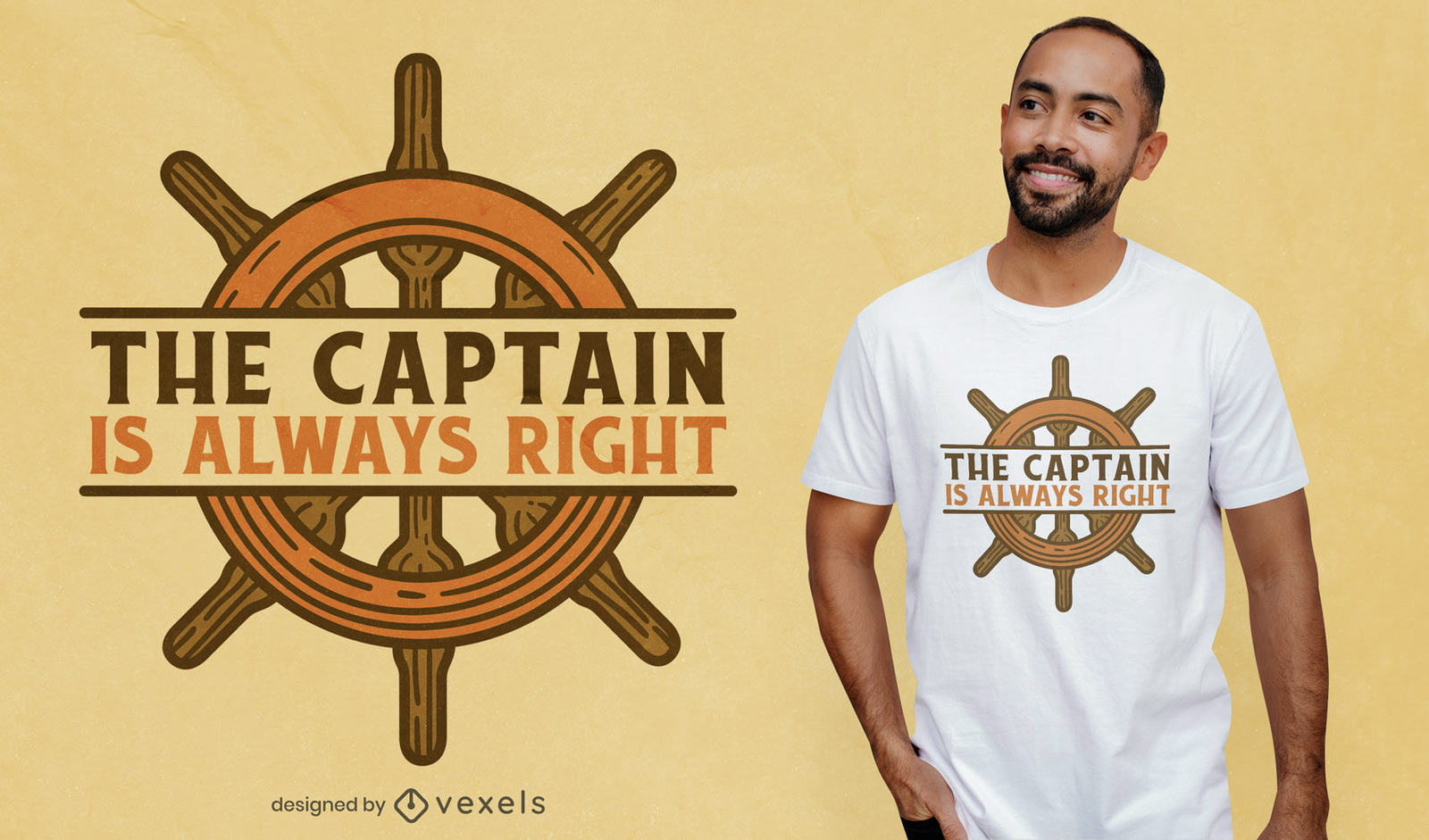 Diseño de camiseta de cita de rueda de capitán barco