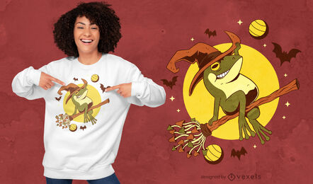 Fliegendes T-Shirt Design der Halloween-Froschhexe