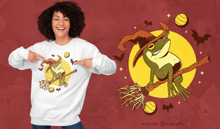 Halloween frog witch flying t-shirt design
