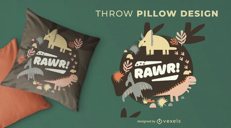 Dinosaur animals cute throw pillow design