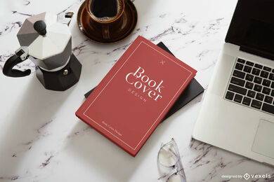 Book cover marble desk compostion mockup