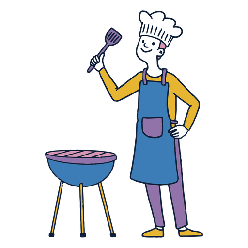 Chef cozinhando em uma grelha Desenho PNG