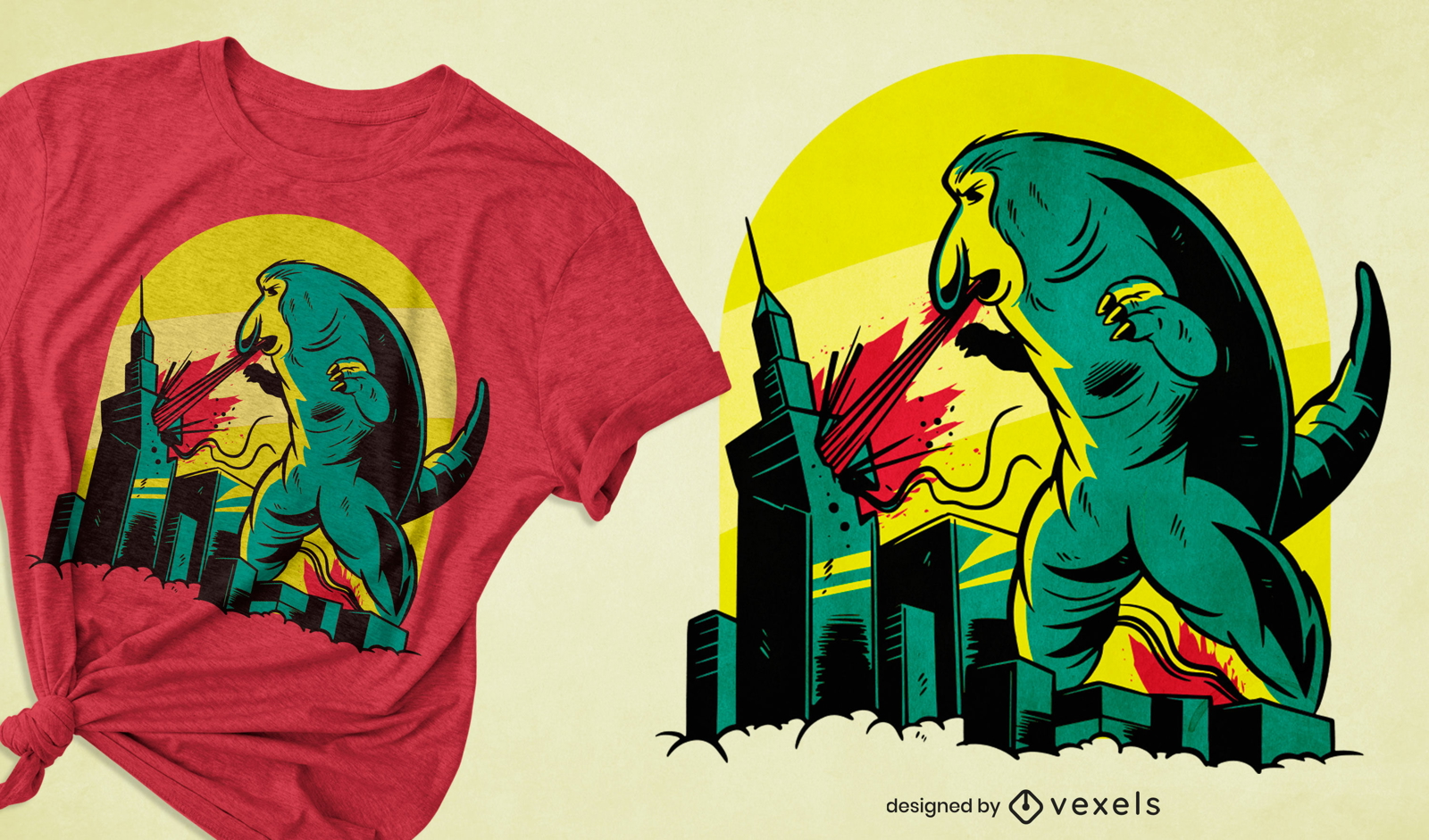 Godzilla Affe zerstören Stadt T-Shirt Design