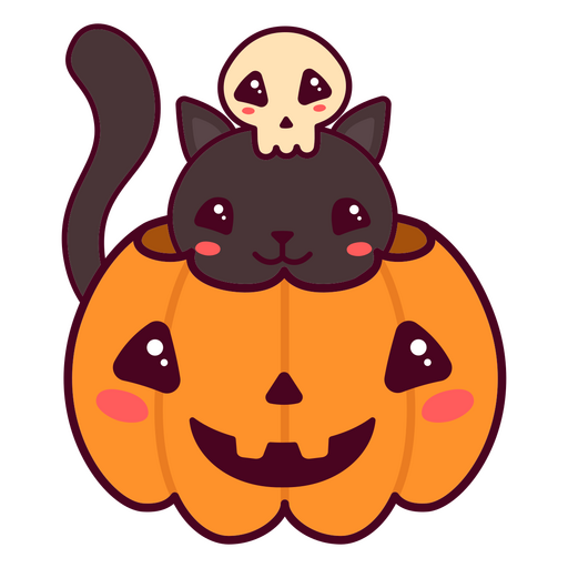 Gato de calabaza kawaii de Halloween Diseño PNG