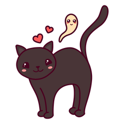 gato preto kawaii de halloween
