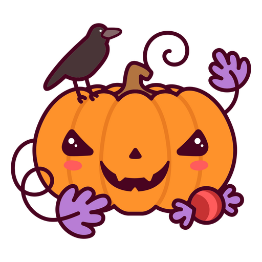 Kawaii Halloween raven pumpkin PNG Design