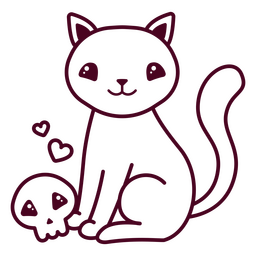 Lindo gato y calavera Diseño PNG