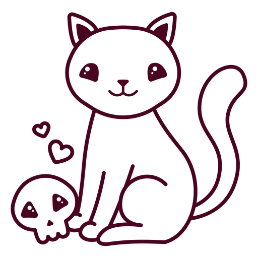 Gato bonito e crânio Desenho PNG