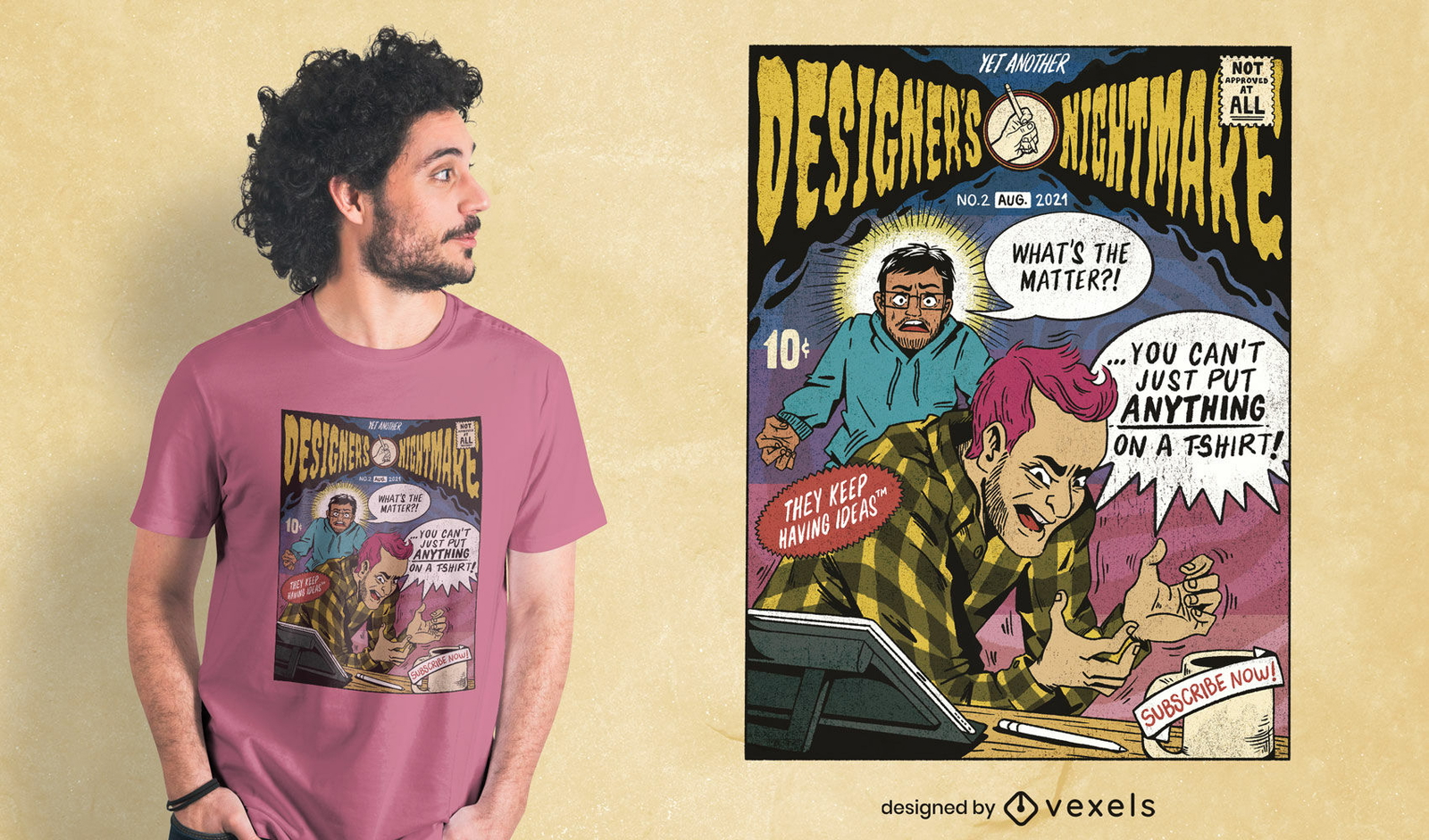 Diseñadores pesadilla comic psd diseño de camiseta